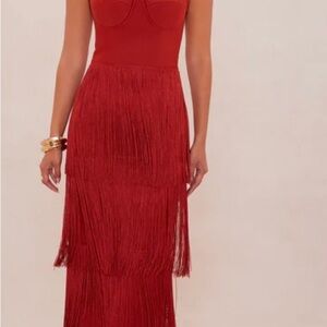Fashion Nova Red Fringe Maxi Dress